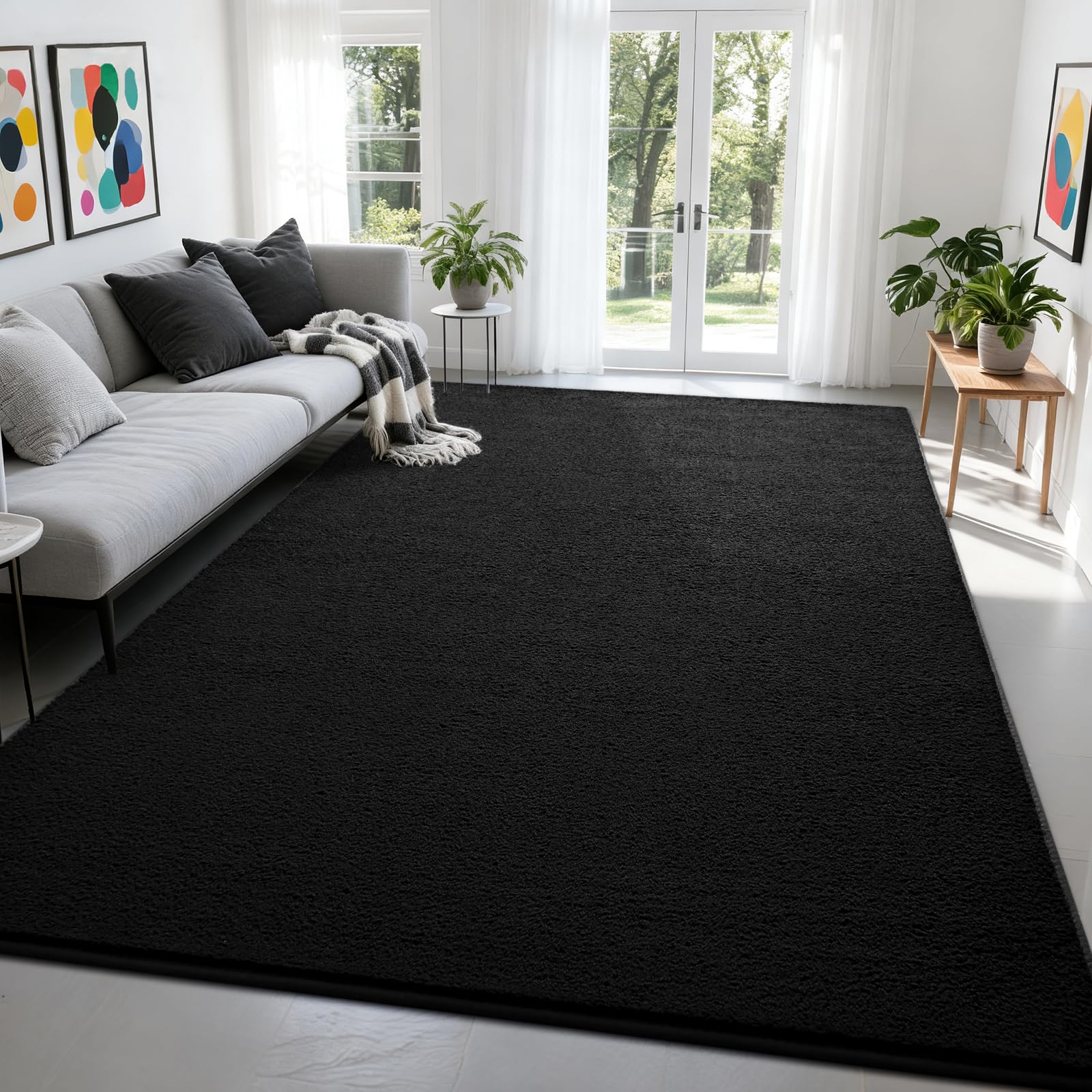 Nuttumico Large Modern Area Rugs for Bedroom Living Room 4x6 Feet Black Rug Thickened Memory-Foam Indoor Carpets Minimalist