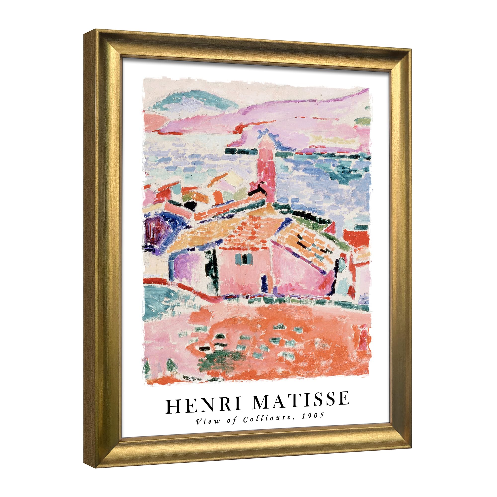 Wieco Art Framed Wall Art View of Collioure 1905 by Henri Mattise Abstract Colorful Art Matisse Posters Canvas Prints for Wall and Home Office Decorations Bronze Gold Frame