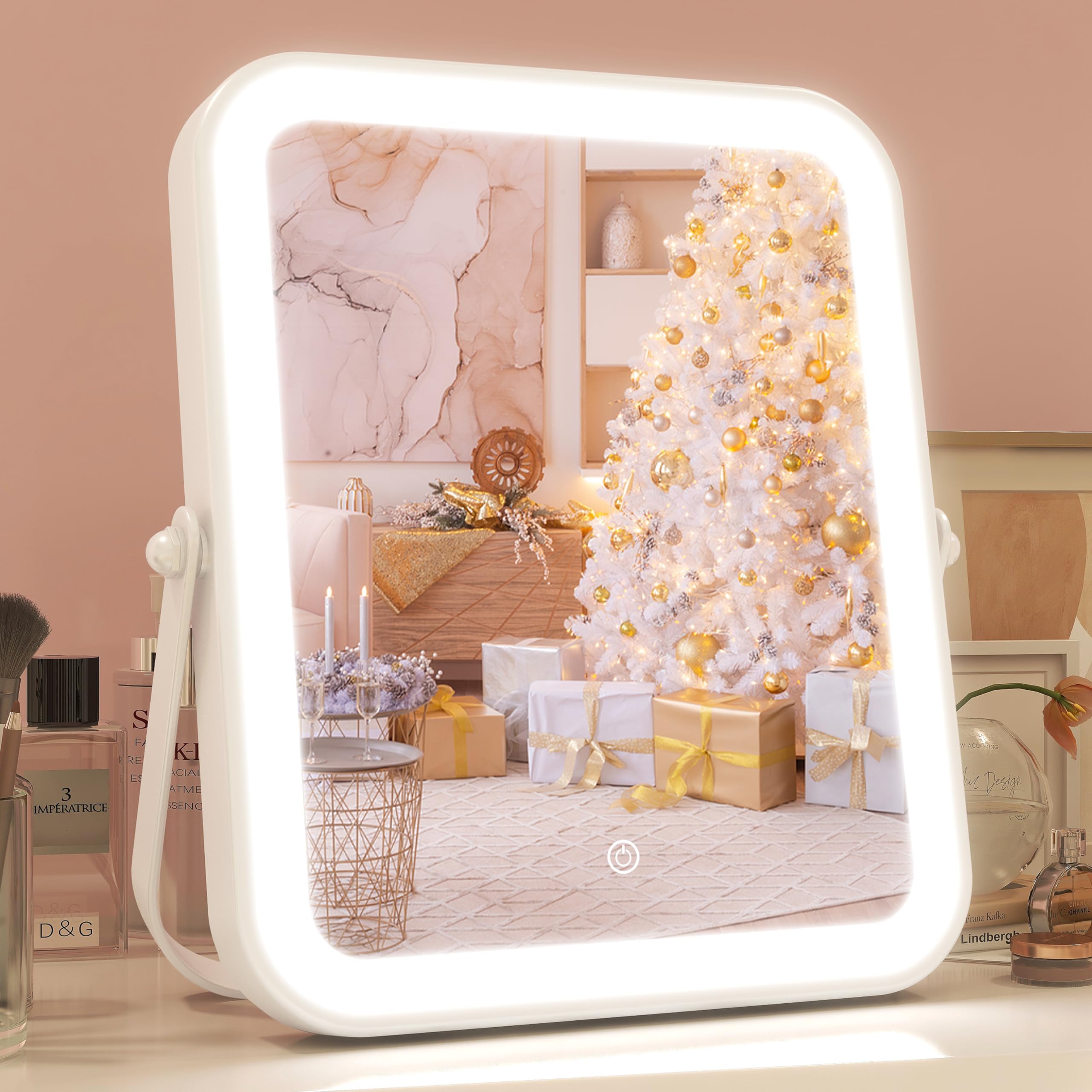 ROLOVE 22x17 Inch Lighted Vanity Mirror - Dimmable LED Lights, 3 Color Modes, Touch Control & 360° Rotating Base - View #13
