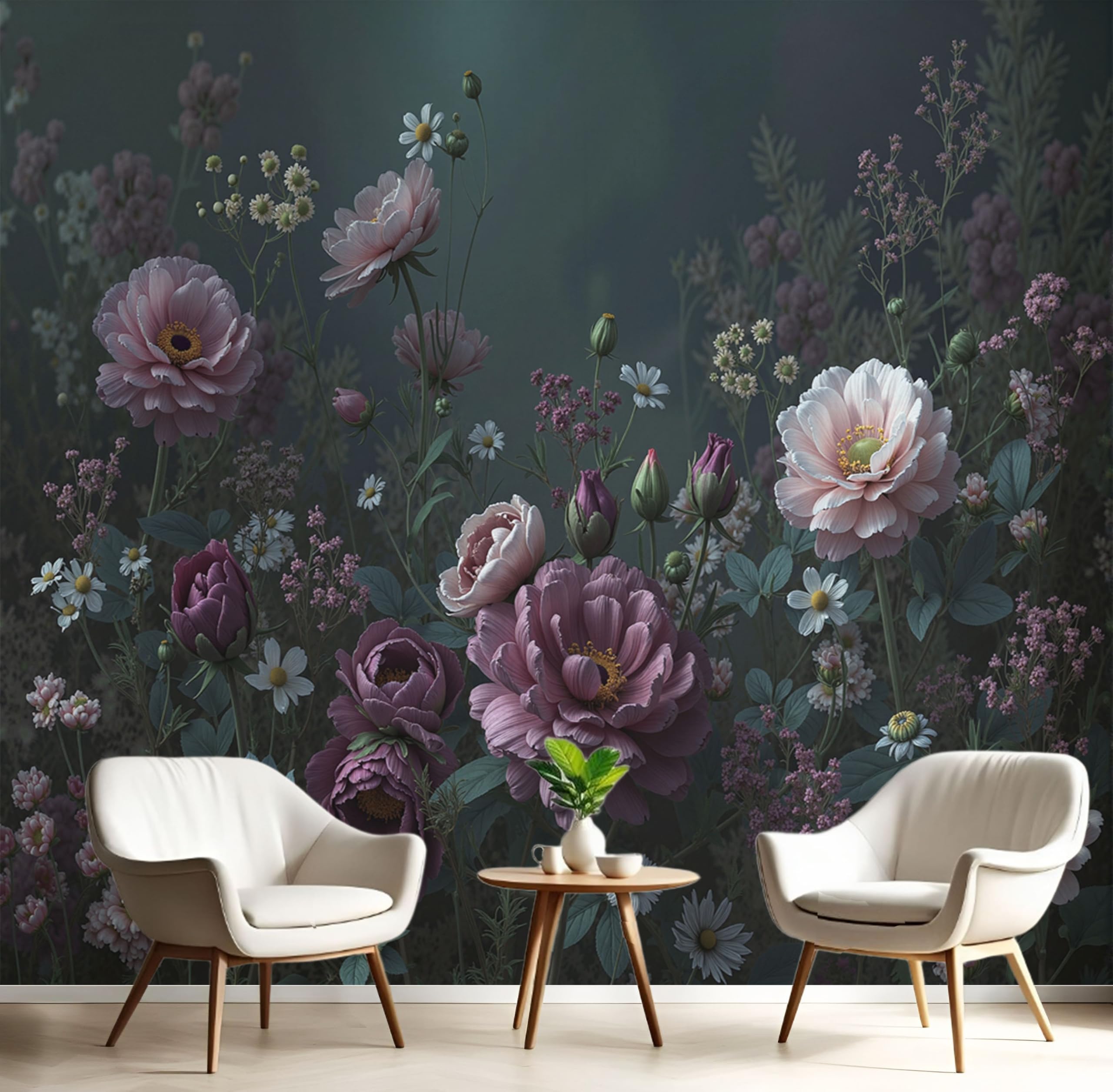 Papier peint panoramique en soie violet fleurs rétro revêtement mural salon