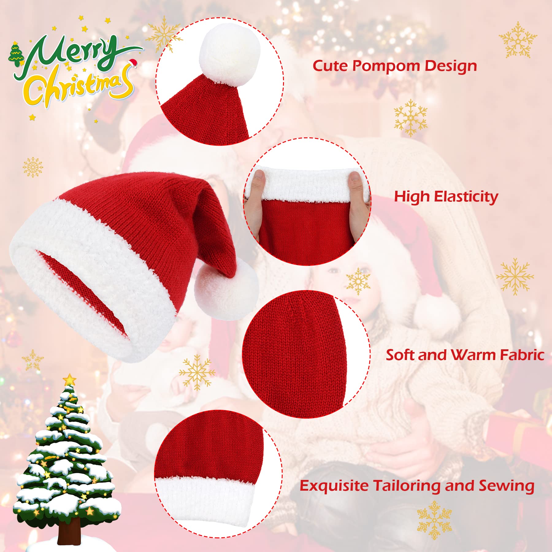 Zando Cappello da Babbo Natale unisex in cotone caldo per bambini, cappello di Natale con piccolo cappello di Babbo Natale cappello invernale rosso Beanie