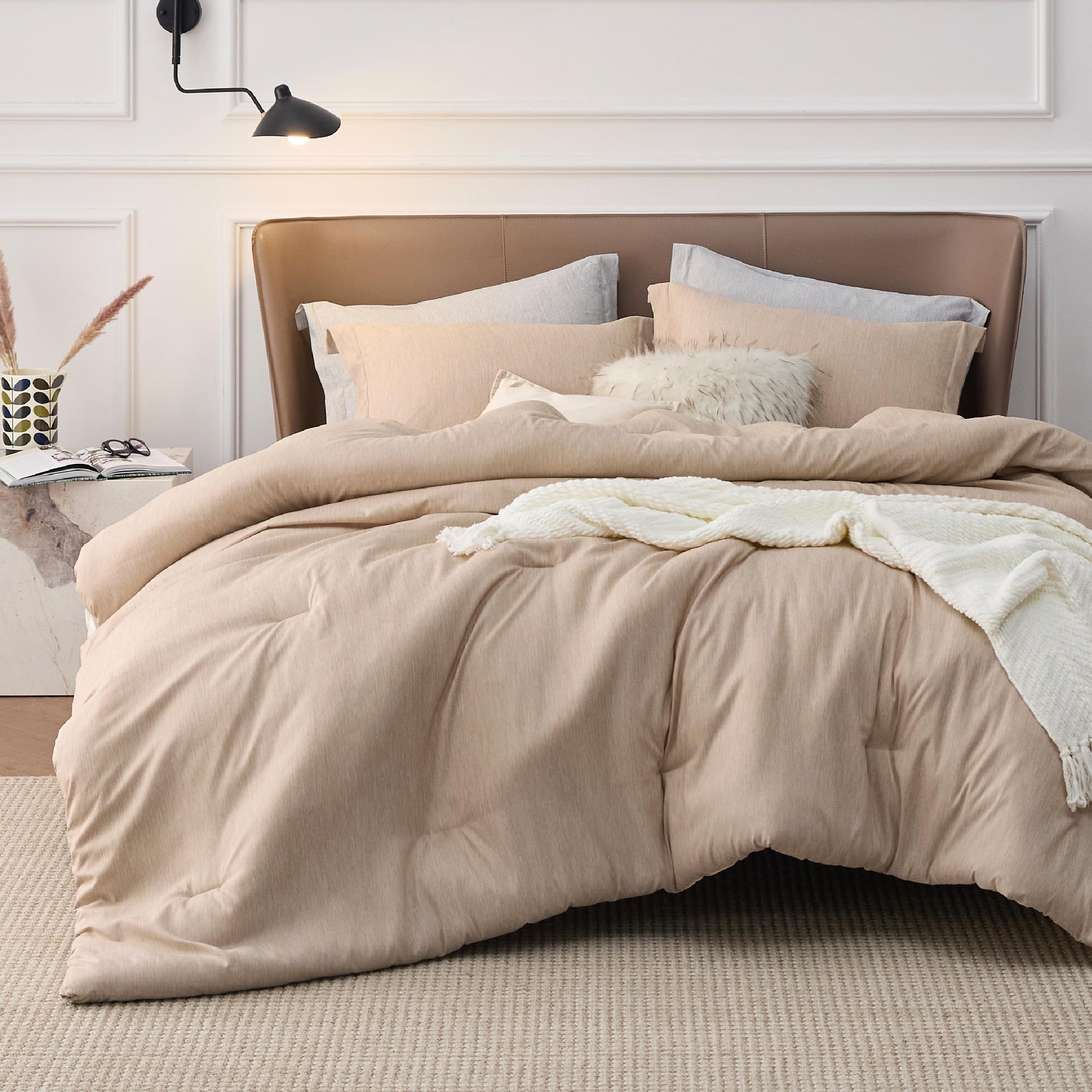 Bedsure Sand Queen Comforter Set, Soft Cationic Dyed Bedding Set 3 Pcs