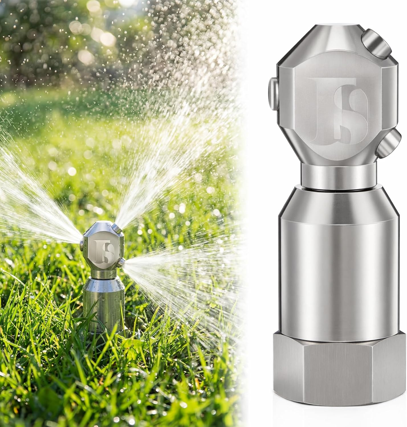 Hicarer 360° Rotating Spray Nozzle 304 Stainless Steel 3/4" Npt Garden Hose Attachment for Patio Cleaning, Small Bucket, Tanks and Dishwashers