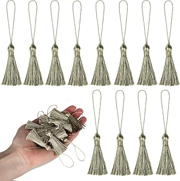 BEL AVENIR 45 pcs Mini Bookmark Tassels 3.75inch/9.5cm Silky Handmade Key Tassel with 2.15inch Cord Loop, DIY Craft Accessory,Tags Mix Beige, 45 pcs...