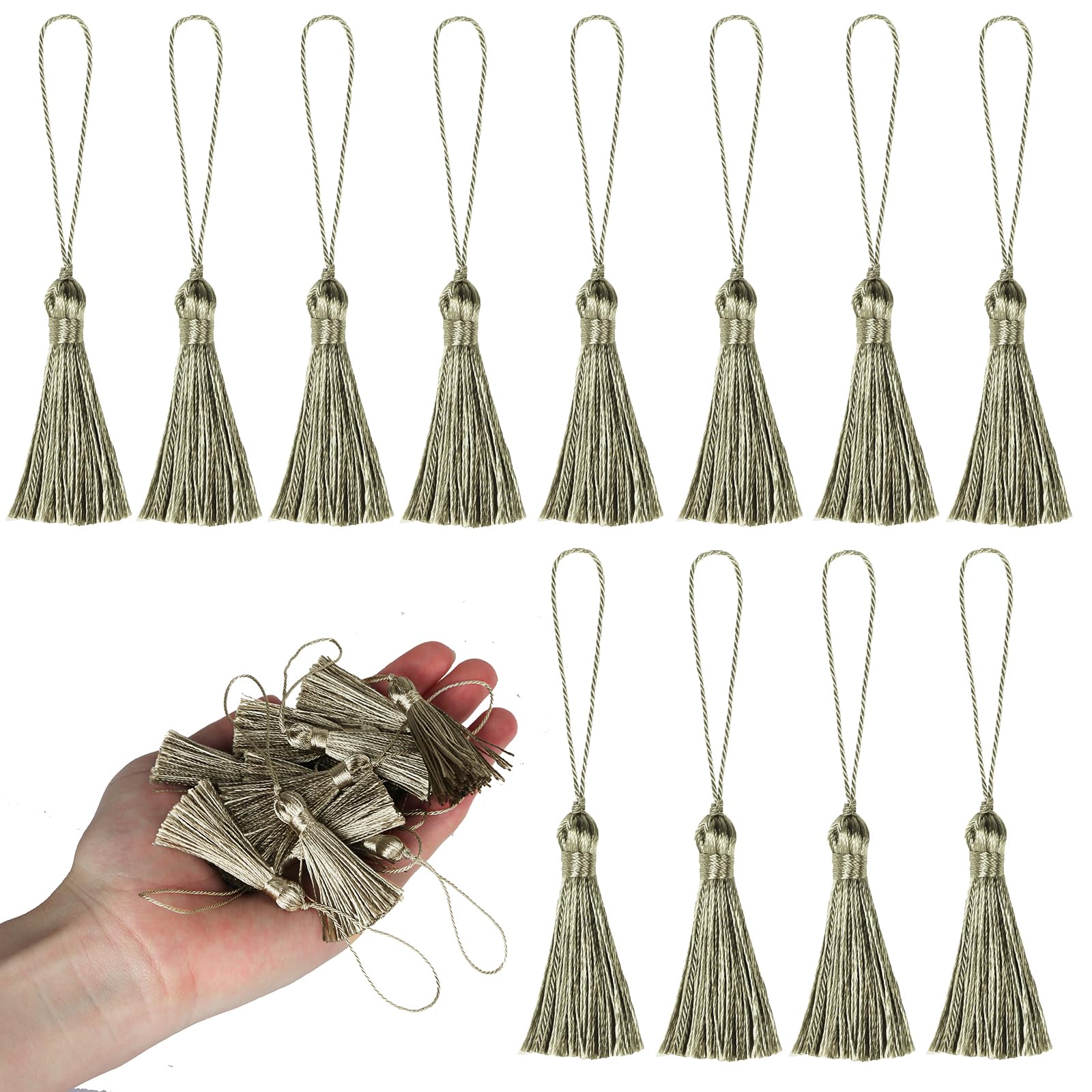 BEL AVENIR 45 pcs Mini Bookmark Tassels 3.75inch/9.5cm Silky Handmade Key Tassel with 2.15inch Cord Loop, DIY Craft Accessory,Tags (Mix Beige, 45 pcs)