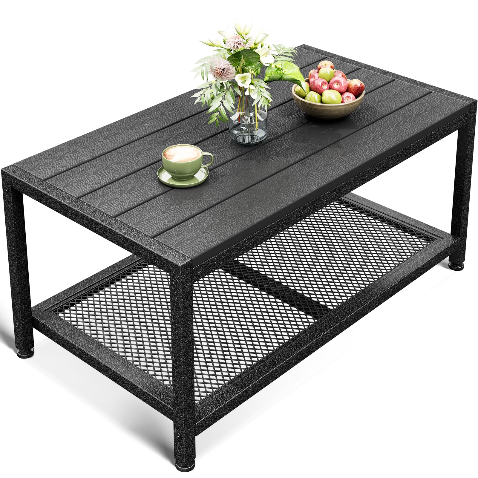 Photo 1 of ***SIMILAR ITEM*** ODK Outdoor Coffee Table with Double-Layer Storage, Rectangle Weather-Resistant Patio Coffee Table for Garden, Balcony, Hot Tub, Poolside, Heavy-Duty Metal Frame, Black