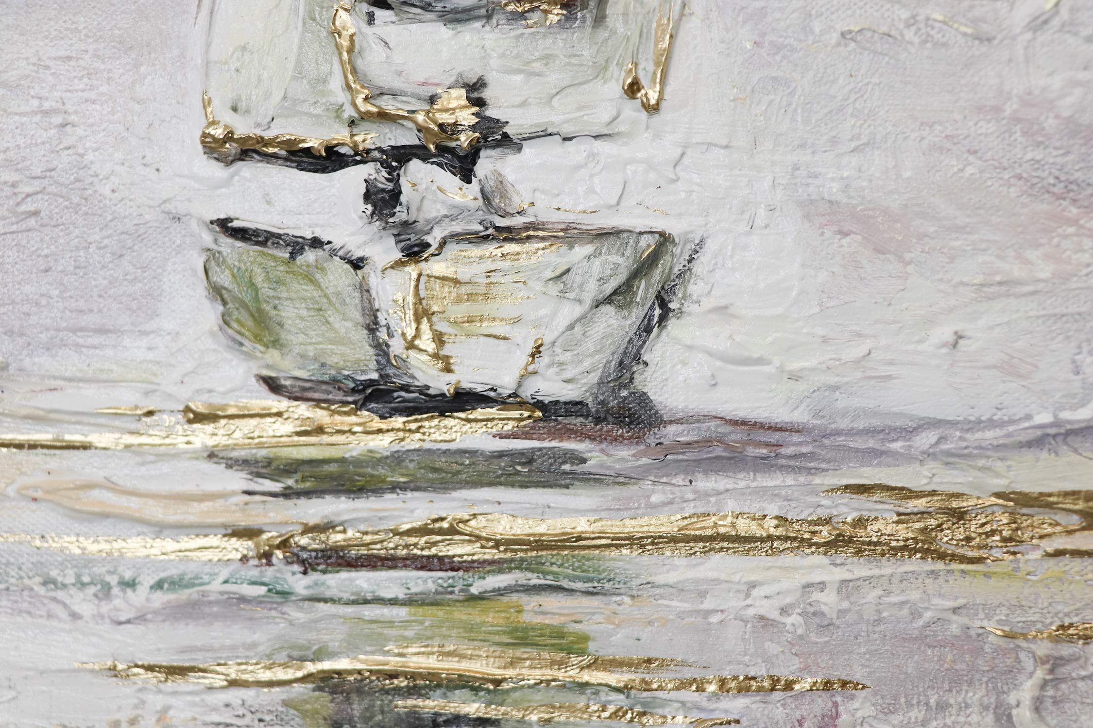 Quadro Acrilico Su Tela YS-Art 'L'Alba Sul Mare' - 200x100 Cm, Barche A Vela, Dipinto A Mano, Pronto Da Appendere