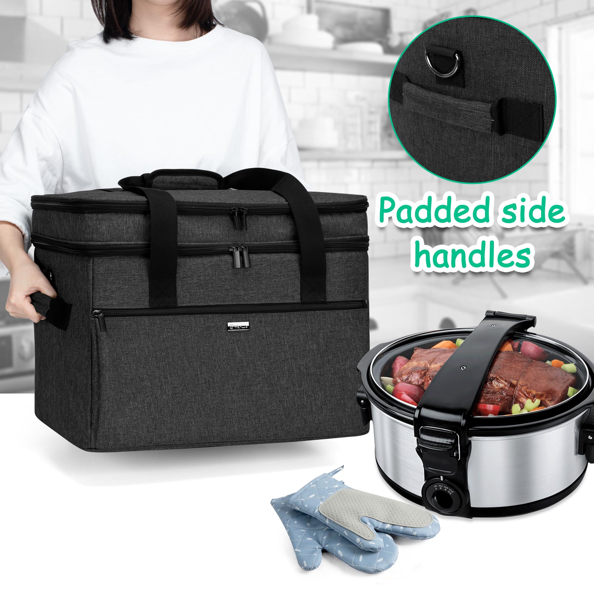 Bolsa de viaje grande para olla de cocción lenta compatible con Crock-Pot/Hamilton Beach de 8 a 10 cuartos de galón, doble capa para electrodomésticos y accesorios de cocina, versión mejorada, 7