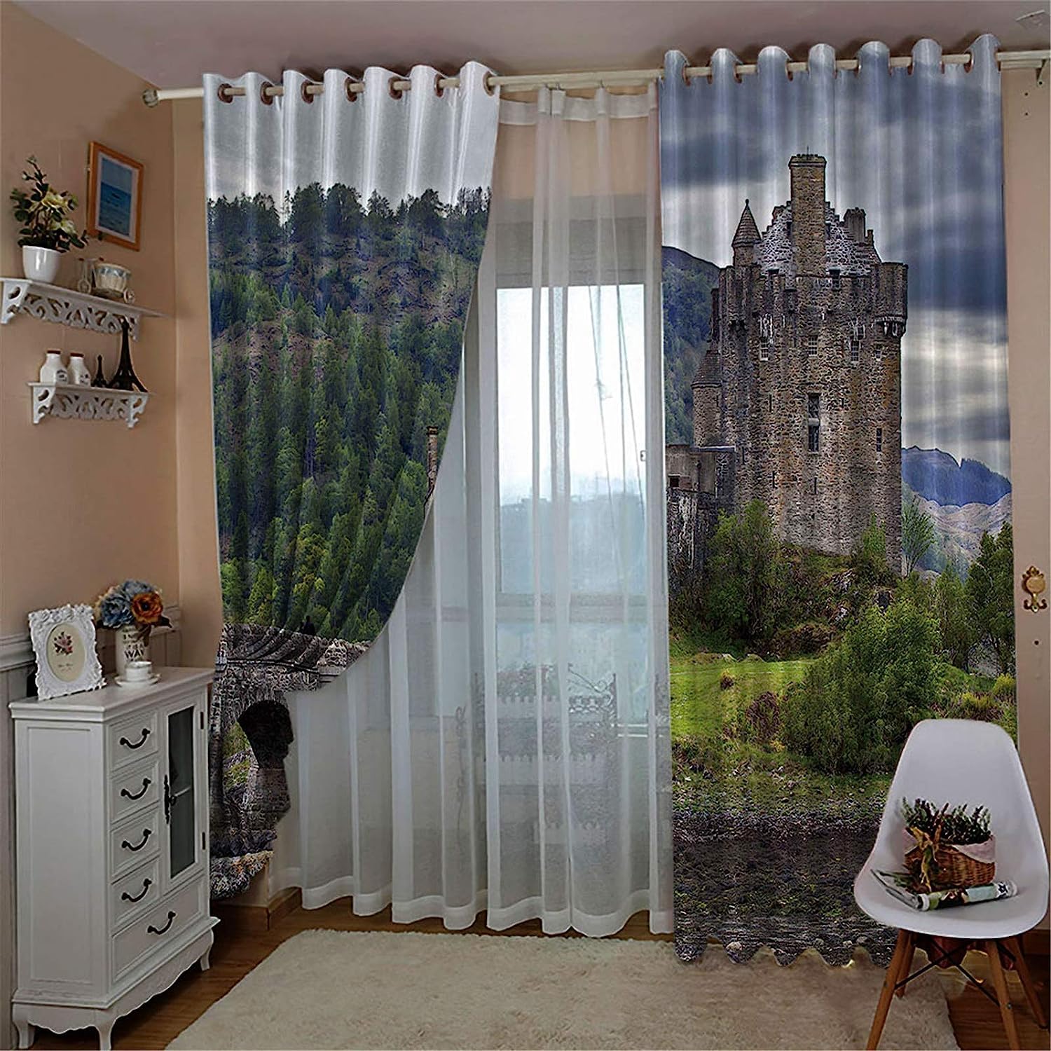 Gardinen Mit Ösen Braunes Schloss 2Er-Set Verdunkelungsvorhang, 3D Printing Shading Vorhänge Für Schlafzimmer Living Room Children's Room，100% Polye