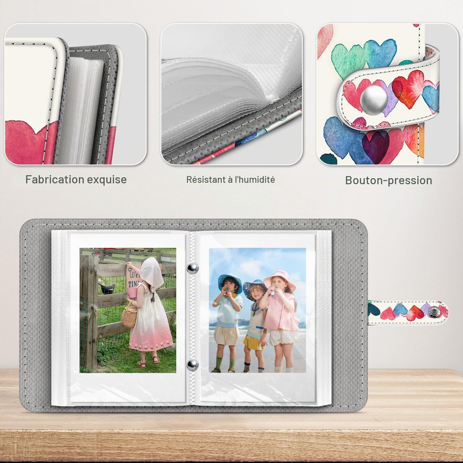 FINTIE Mini Album Photos pour Photo 2 x 3 Pouces (5.4 x 8.6 cm), 52 Photo, Album Photo pour Fujifilm Instax Mini Se/12/11/40/99/7+/LiPlay, Polaroid Hi-Print etc, Coeurs Pluie
