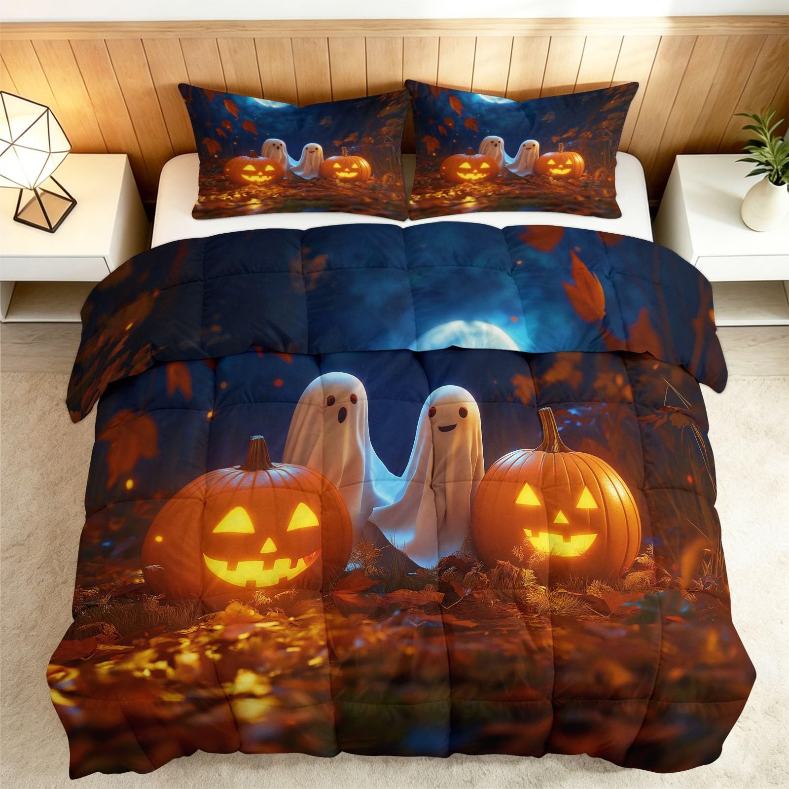 Generico Poszewka na kołdrę 4 pory roku, 3-częściowy zestaw do spania 135 x 200 cm Halloween małe śliczne skarpetki dynie miękka kołdra z mikrofibry, koc zimowy i letni dla dorosłych, dzieci