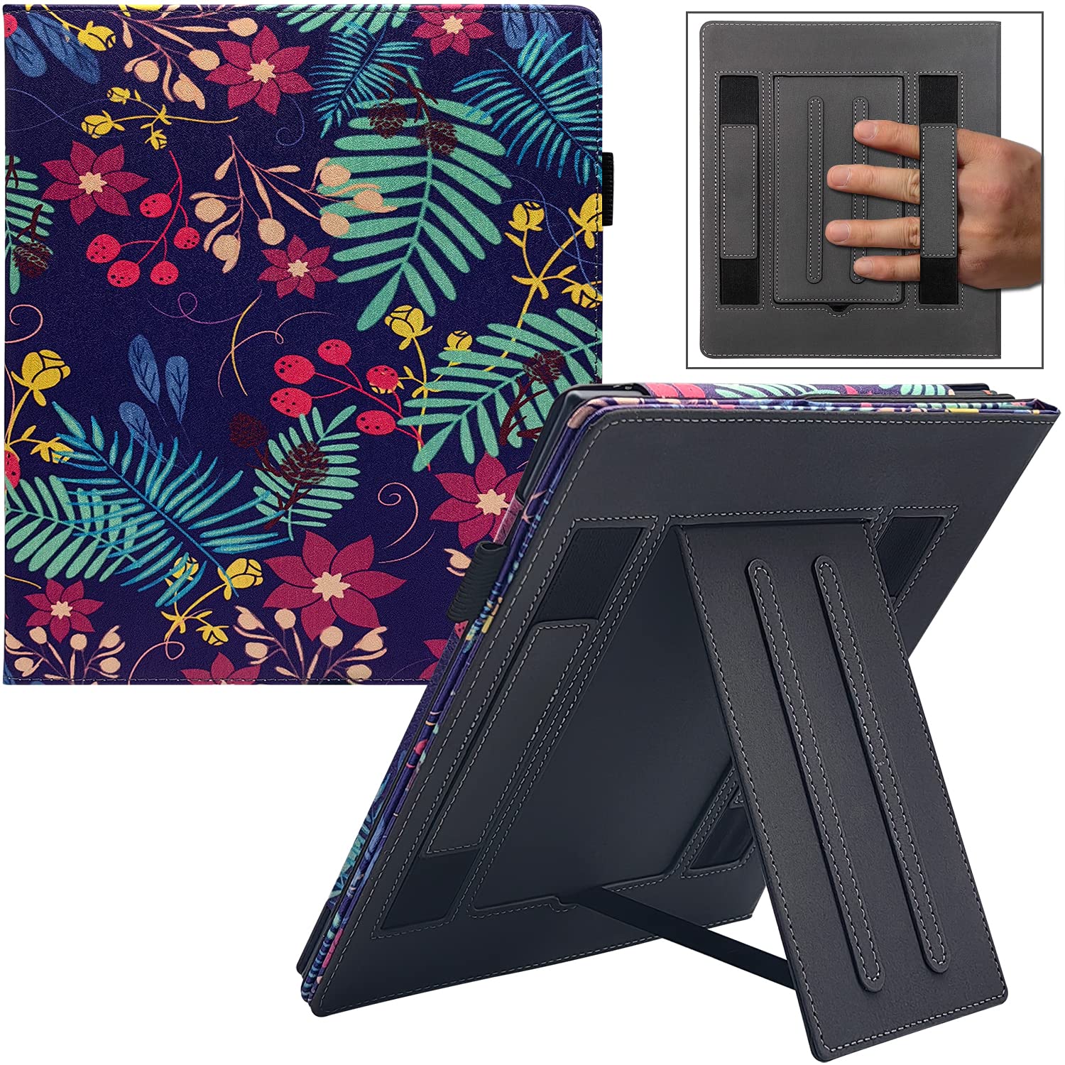 GOVTVA Double Stand Case for Kindle Scribe Cover fit 10.2 Inch (2022 Released) Kindle Scribe Ereader with Auto Sleep / Wake / Double Hand Strap (Jungle Flower)-image-5
