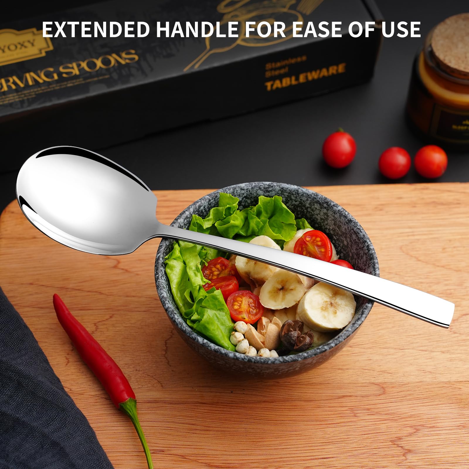 KEYOXY 8-Piece Serving Spoons - Stainless Steel -5