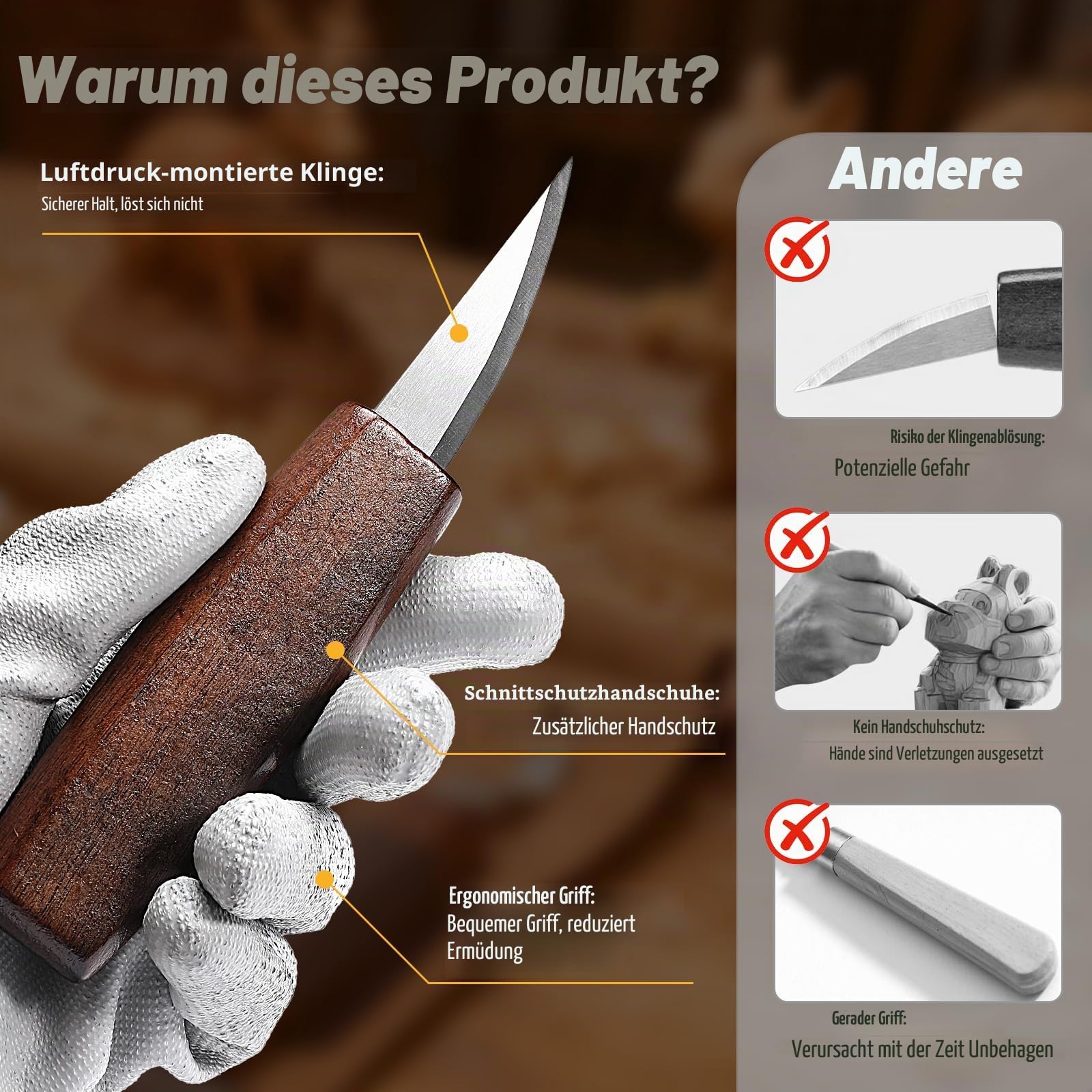 Housolution Holzschnitzset mit Lederetui, 24PCS Whittling Kit