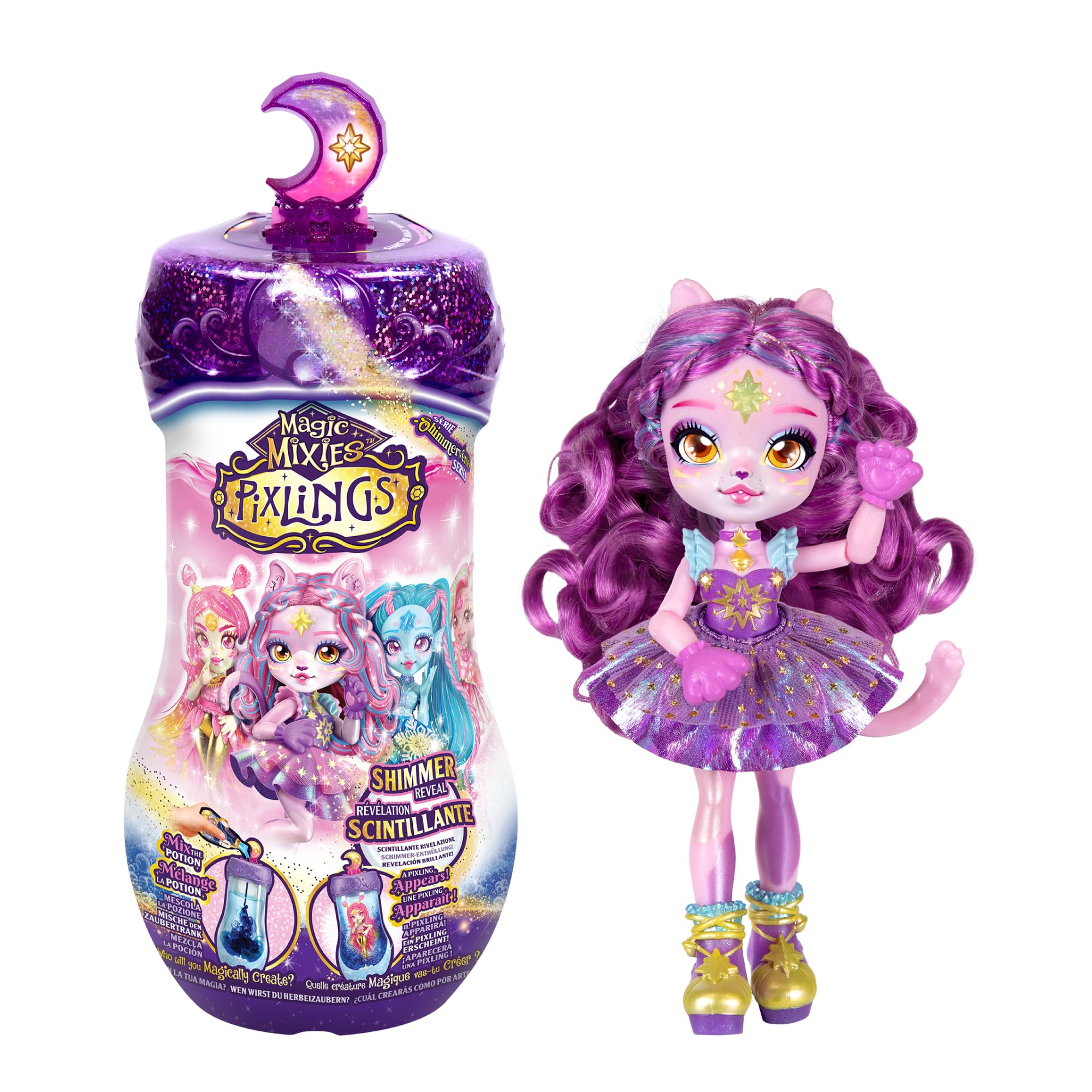 Magic Mixies Pixlings Magic Pixlings Dolls, 4 Different Dolls - 2 Reimagined and 2 New, 6" Fashion Doll, Magic Revelation Secret Toy with Potions, Famous (MG101000)