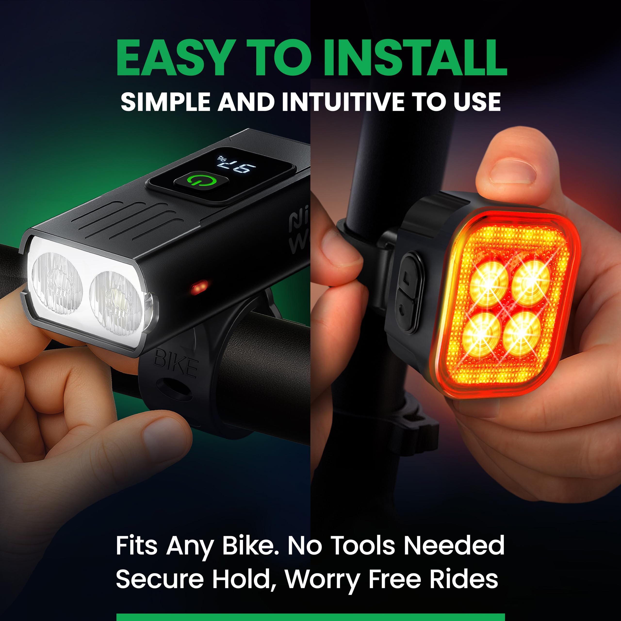 Set di luci per bici per guida notturna, LED ultra luminose ricaricabili USB-C, faro e fanale posteriore, luce di sicurezza anteriore e posteriore impermeabile, 12+6 modalità per ciclismo su