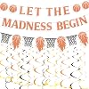 Yeaqee Let the Madness Begin Hanging Decorations Madness Basketball Party Decorations Sports Theme Party Orange Glitter and Basketball Hoop Garland Party Banners