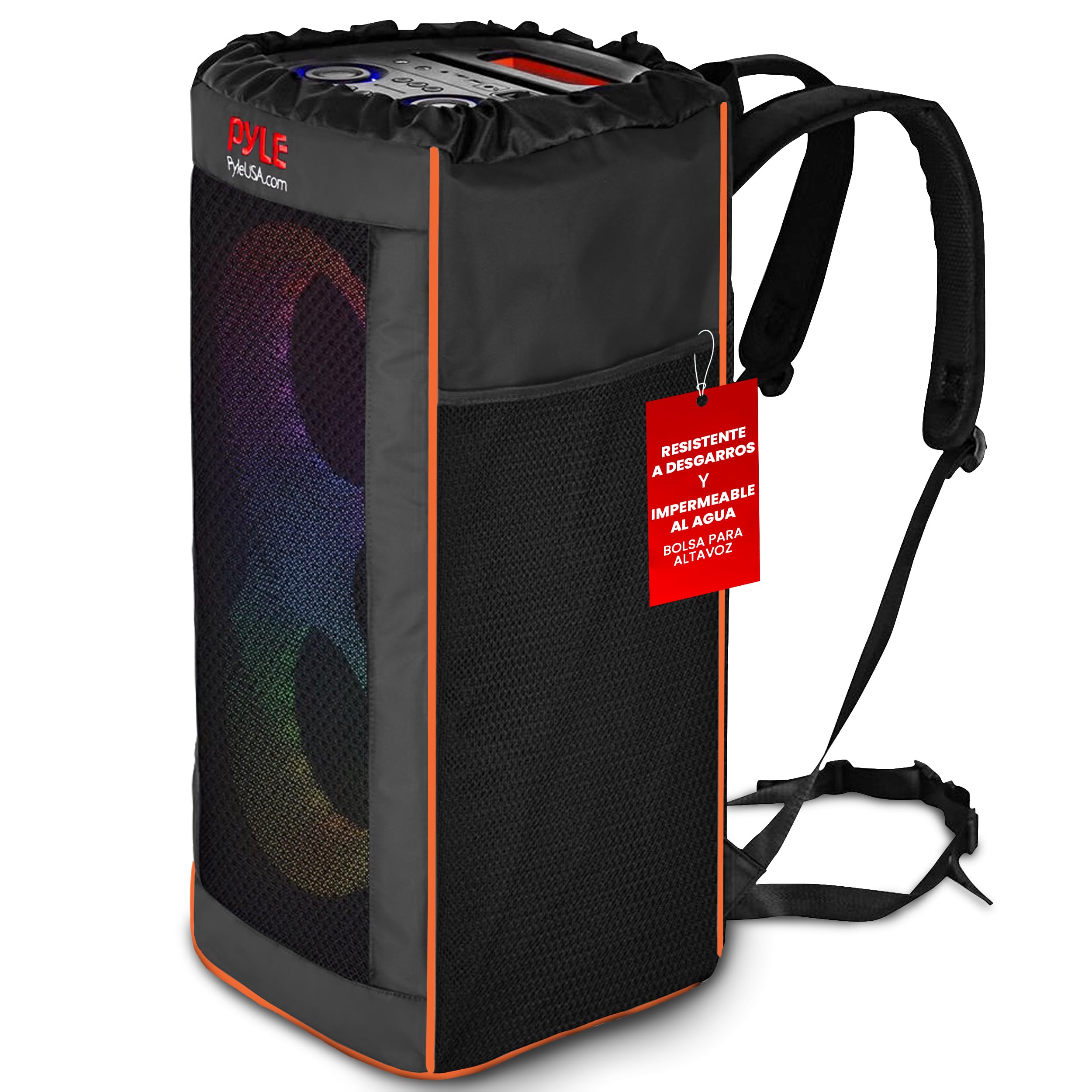 Pyle Funda Altavoz, Impermeable, Estuche Resistente para Viaje, con Correas Ajustables Tipo Mochila, Bolsillos Laterales