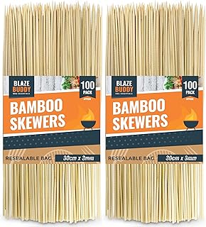 Blaze Buddy 200pk Bamboo Skewers 30cm | Wooden BBQ Skewers | Ideal as Kebab Skewers and Barbecue Skewers | Kebab Sticks | Long BBQ Sticks | Wooden Skewers 30cm