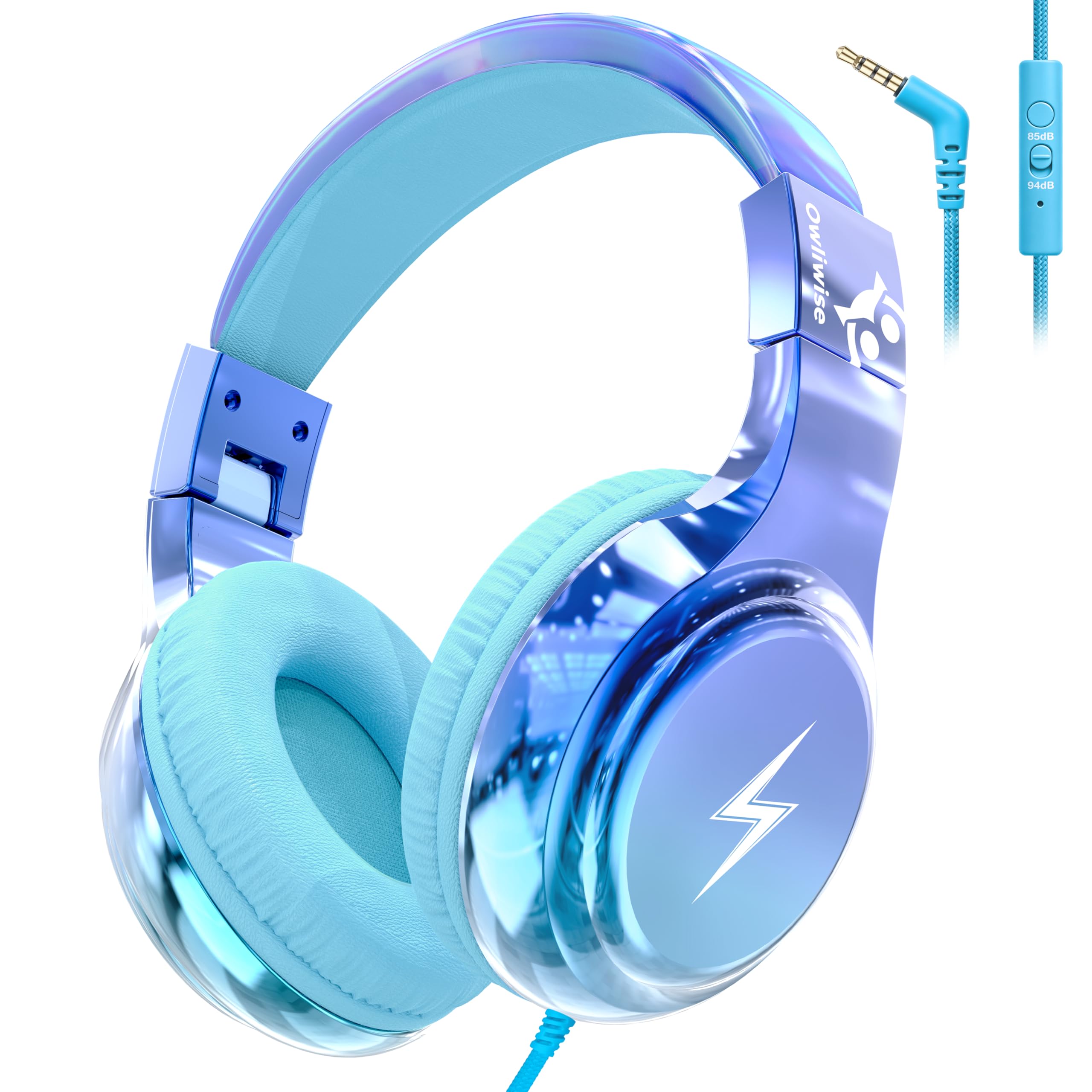 Owliwise 子供ヘッドホン 有線 オーバーイヤー 折り畳み 85/94dB 音量リミッター 安全な聴覚保護 HD マイク内蔵 ステレオ音響 3.5mm 端子 iPad タブレット PC 接続可 通学 お出かけ 旅行 学習用 男児女児向け (ブルー)