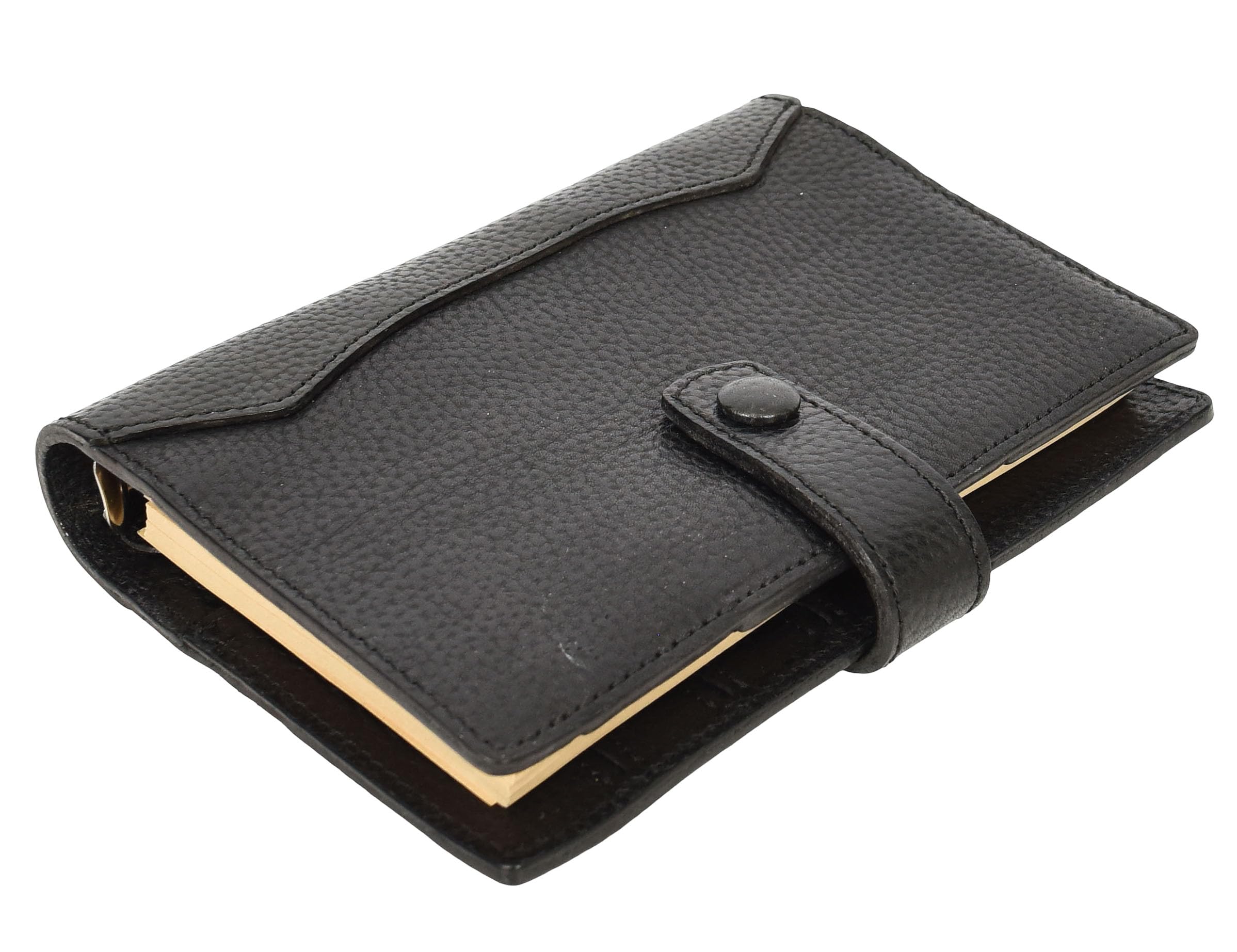 Raccoglitore ad anelli in vera pelle, formato A6, colore: nero