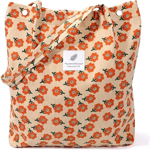 Bolsas de pana para mujer, bolsa de pana de gran capacidad, reutilizable, con bolsillos interiores