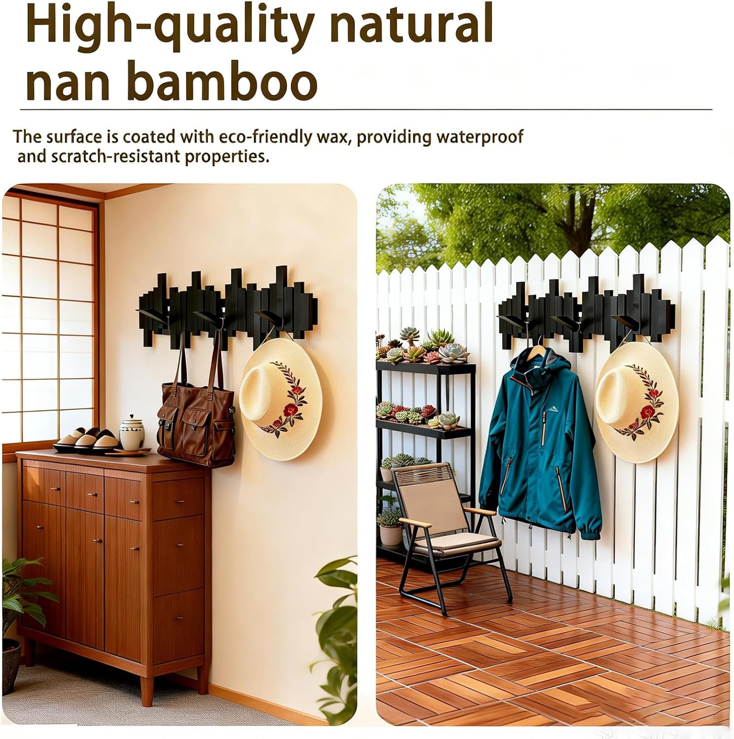 Key Holder Wall Mount, Modern Wooden Wall Mounted Coat Rack with 8 Reversible Magnetic Hooks, Wall Coat Rack,Towel Hooks for Bathrooms,Black Coat Hooks