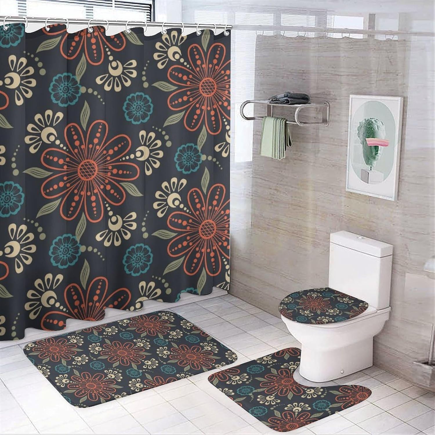 Rideaux de douche bohème floral pour une salle de bain esprit campagne chic
