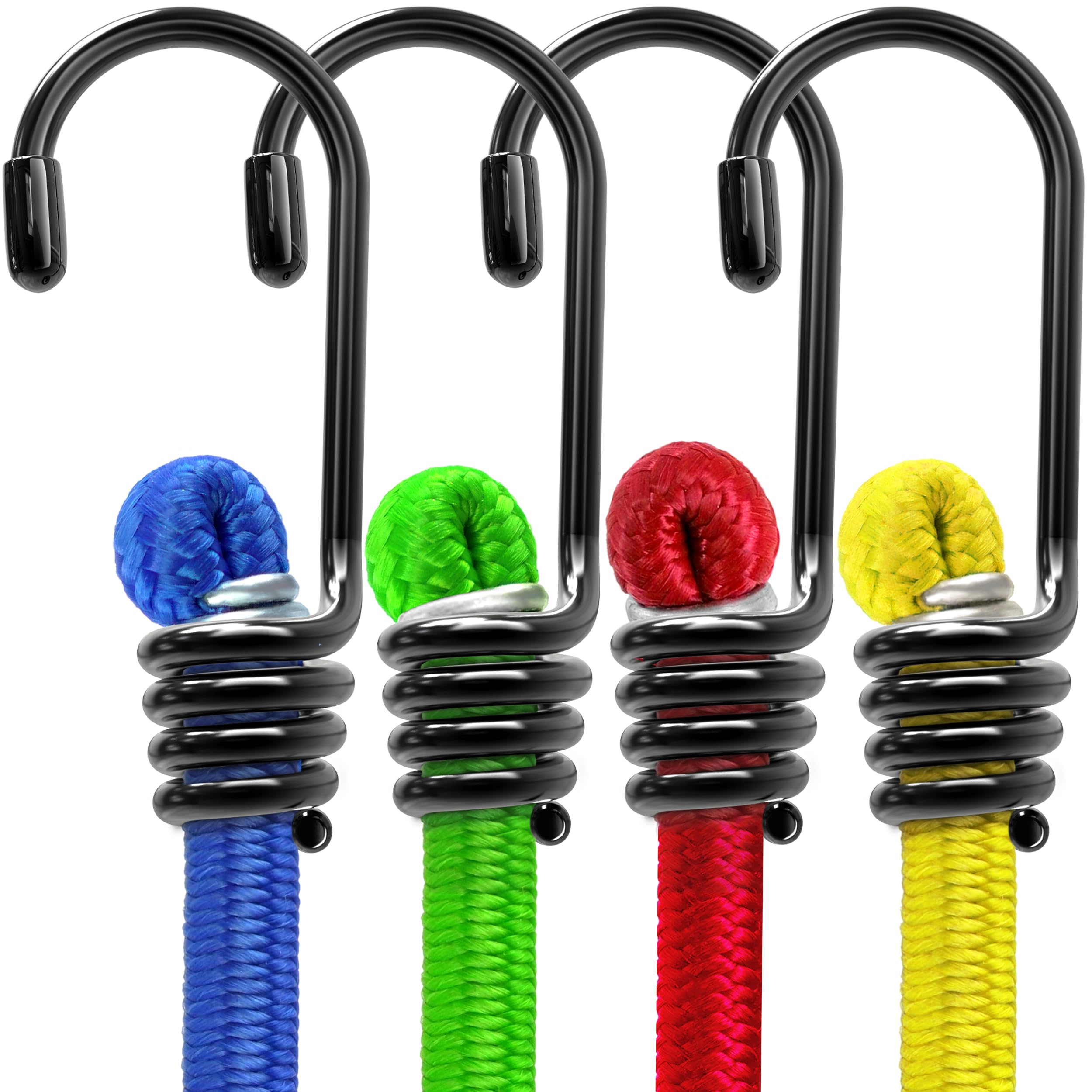 Bungee Cords with Hooks - Heavy Duty Elastic Bungee Straps Weatherproof & UV-Resistant – Ideal for Securing Luggage, Camps, Tarps, Garden, Bin Lid Covers (100cm - 4 Pack)