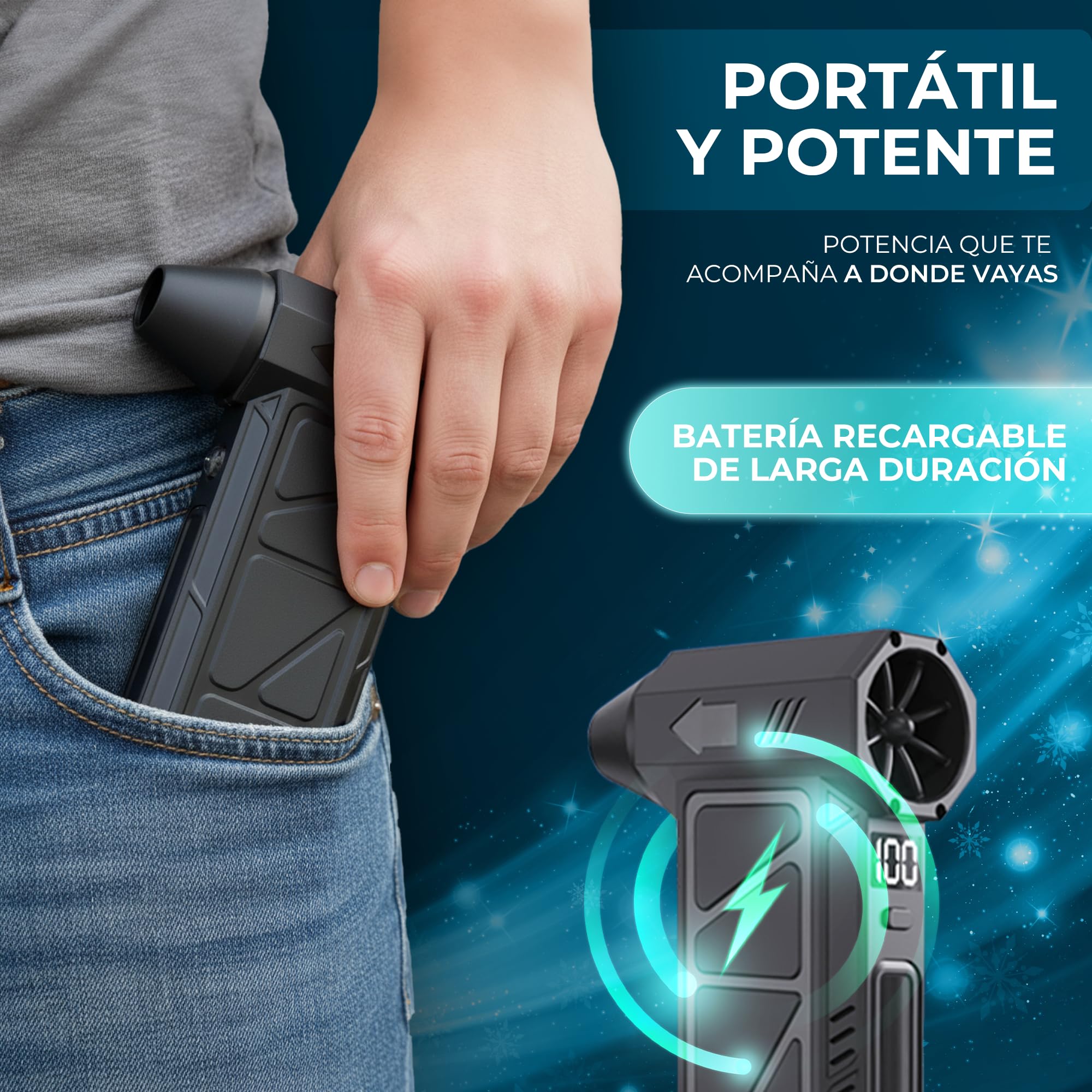 Super Pro Soplador De Aire Potente y Aspirador Mano 2 en 1, Pistola Aire Comprimido, 130000 RPM, Plumero de Aire Eléctrico con Bateria 4000 mAh, Soplador de Aire con Luz LED para PC, Limpieza Coche