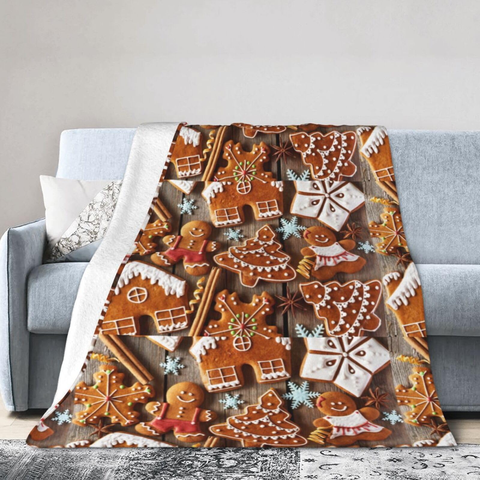 Couverture douce biscuits pain d'épice WURTON anti-peluche plaid léger contre le froid