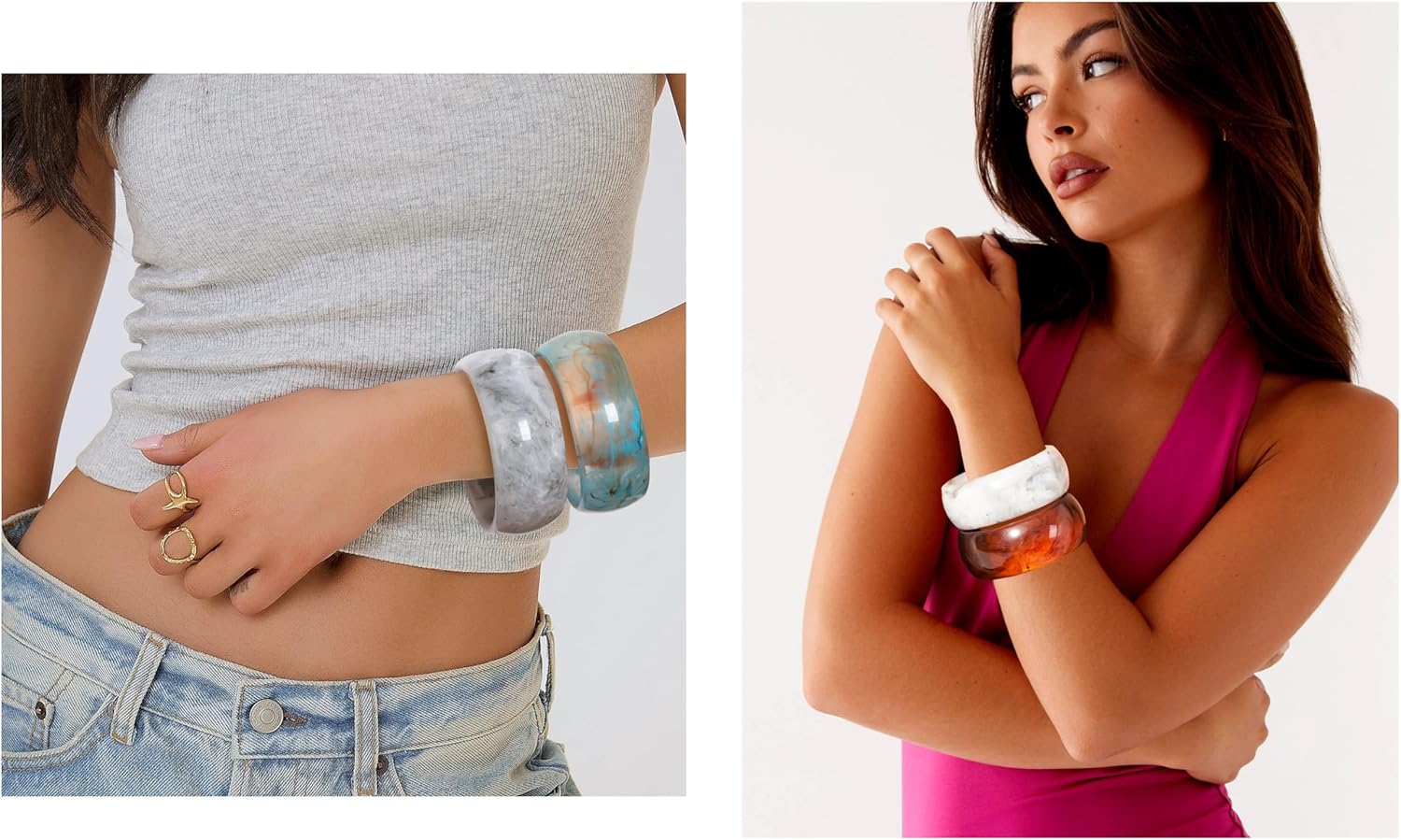 ALEXTINA 4Pcs Acrylic Big Bangle Bracelets for Women, Colorful Geometric Chunky Resin Bangles Set Wide Dome Shape Bangle Acrylic Resin Fashion Holiday Jewelry for Everyday Wear - Image 4