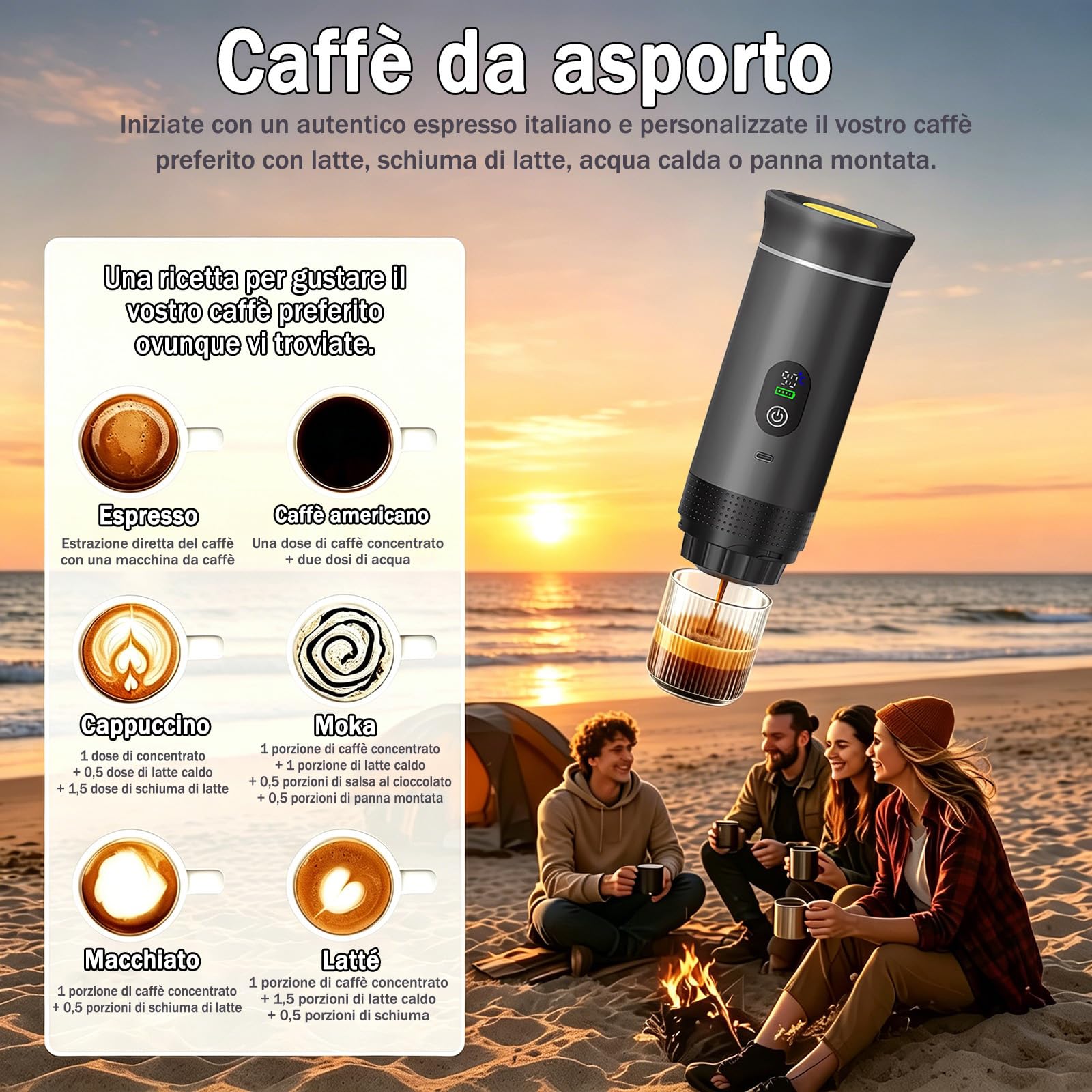 Portable Coffee Maker 3 in 1 Espresso Machine USB-C Mini Electric Hot Water Coffee Maker Compatible with Ness-Preso, Dolce-Gusto and Ground Coffee Capsules