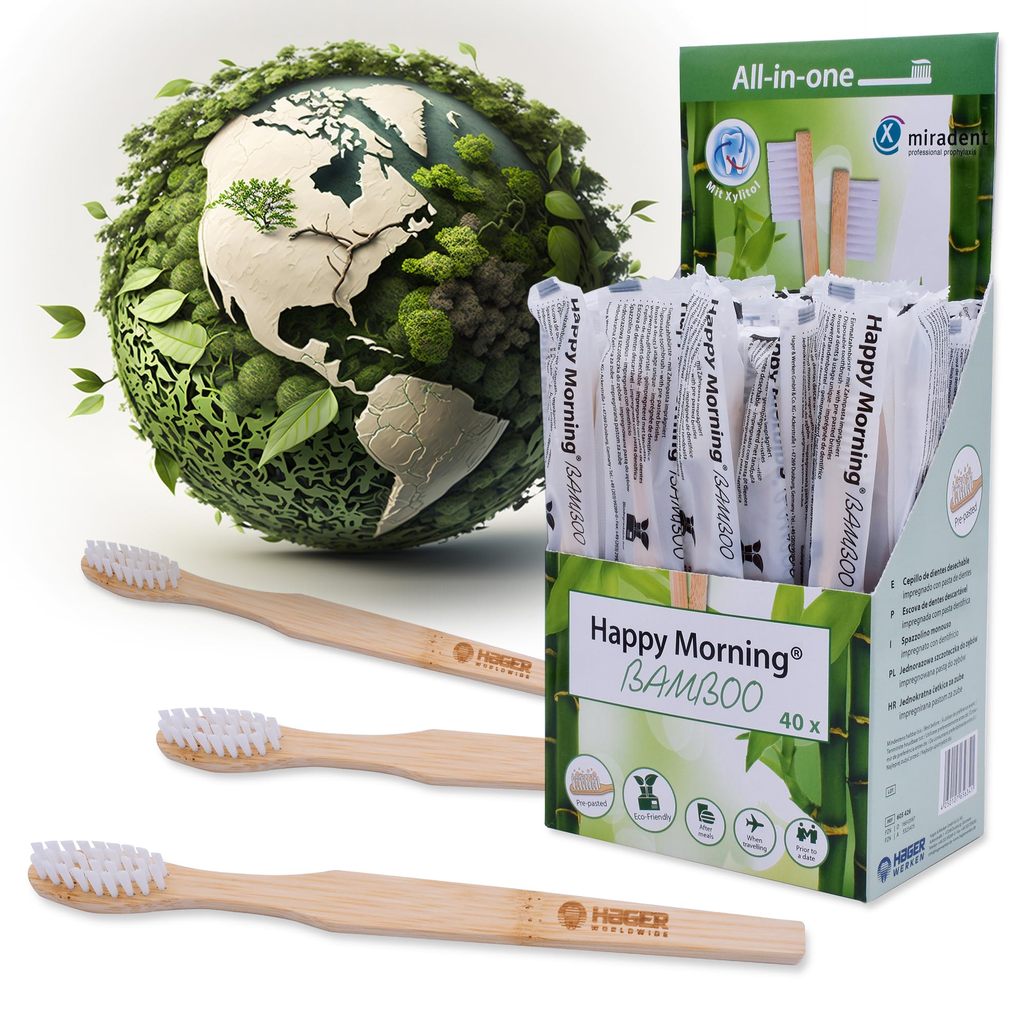 miradent Happy Morning Bamboo - Cepillo de dientes de bambú (40 unidades)