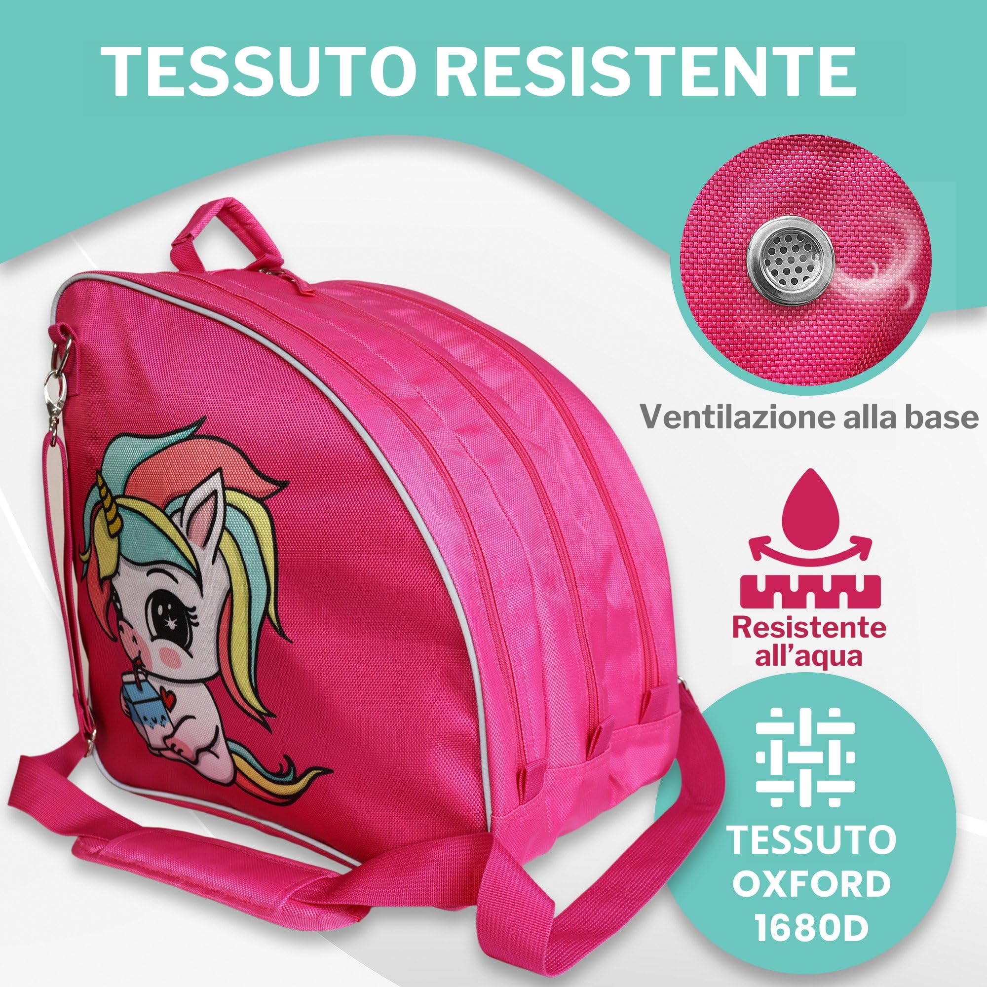 Borsa per Pattini Bambina | Pattini a Rotelle e In Linea | Sacca Resistente e Regolabile | Tasche Capienti e Traspirante | Design Colorato e Riflettente