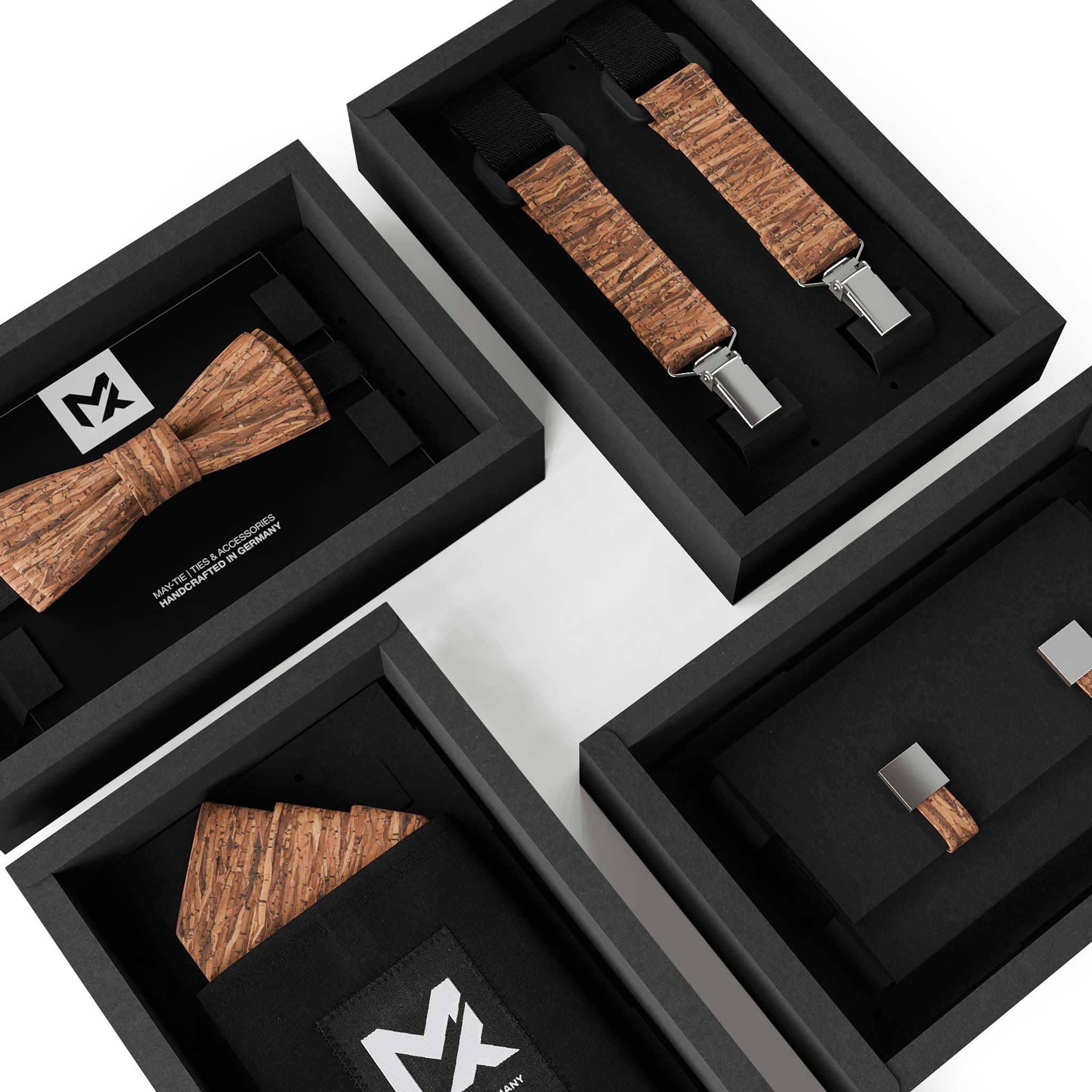 Made in Germany | Cravatta a farfalla MAY-TIE | 100% sughero | Style: Legno Marrone | SLIM SHAPE | legata e regolabile senza limiti con gancio di fissaggio | Uomo