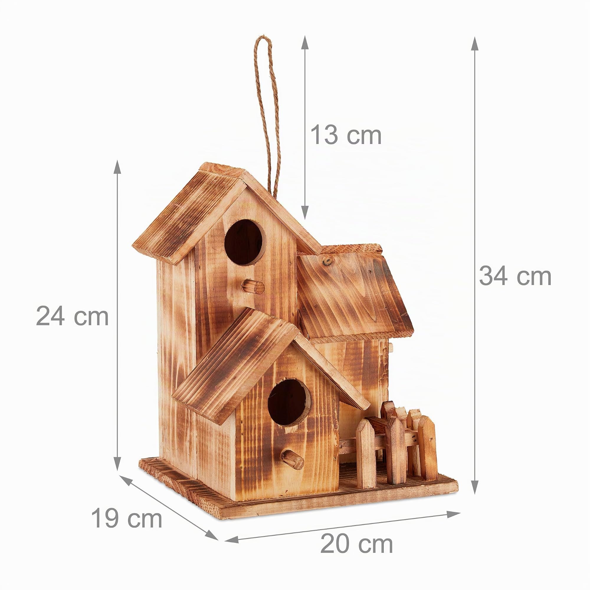 Relaxdays Casetta per Uccelli, da Appendere, Balcone, Terrazza, Giardino, in Legno Bruciato, Nido, 34x20x19 cm, Naturale