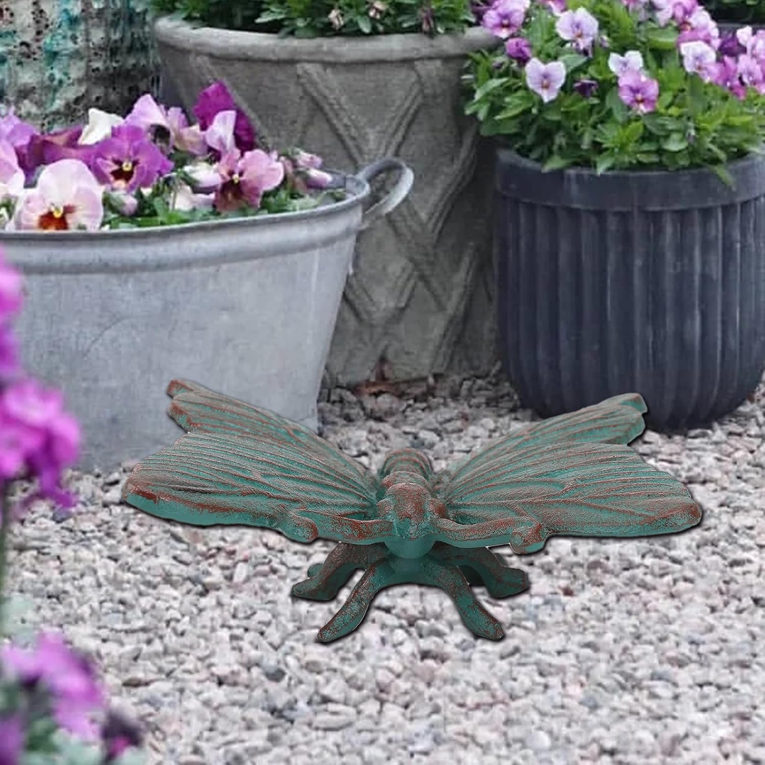 BRASSTAR Cast Iron Butterfly Statue Art Decor for Garden, Lawn, Yard, Patio, Farmhouse, Pond, Backyard, Office Desk Paper Weight Decoration 6.1''(L) Green TQGJPT836