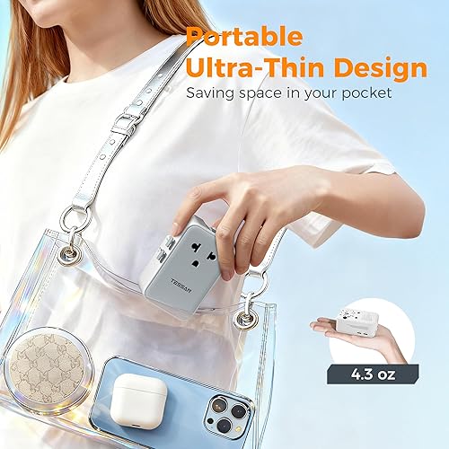 Miniatura 7 de TESSAN Adaptador de viaje universal PD 25W, adaptador de corriente internacional ultrafino con 2 USB A 2 USB C cargador rápido, convertidor de