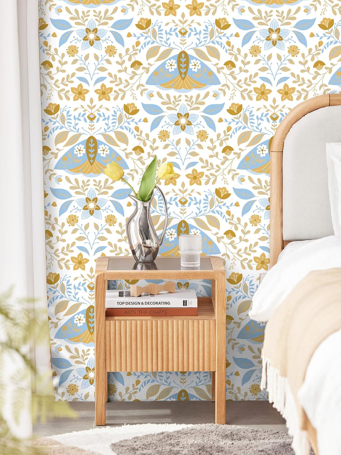 Retro Floral Peel and Stick Wallpaper, Boho Vintage Flower & Leaf Removable Contact Paper for Cabinet and Drawer, Renter Friendly Self Adhesive Wall Decor for Kitchen, Bathroom, Bedroom, 17.5” x 118”