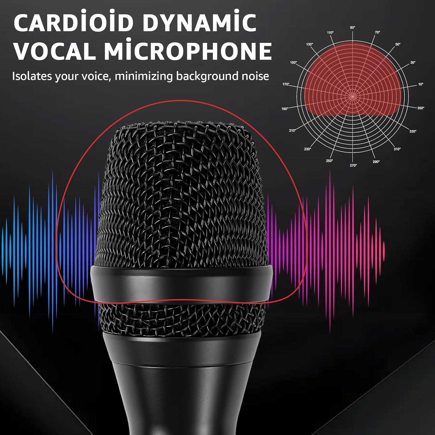 Wired Microphone for Singing,Professional Vocal Dynamic Handheld Karaoke,Cardioid Studio Mic,16.4 ft XLR & 6.35 MM with On and Off Switch, for Speakers/Mixer/Machine/Amp/Speech/Karaoke and Outdoors - Image 3