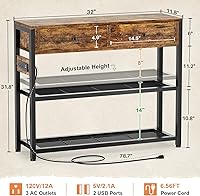 Vista 3 de Ecoprsio Mesa de entrada con salidas y puertos USB, mesa consola con 2 cajones, mesa de sofá pequeña con estantes de almacenamiento para sala