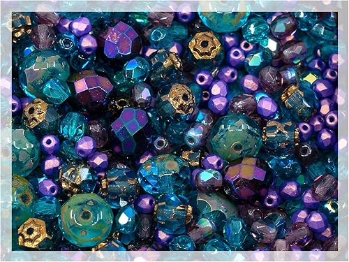 1.8oz (50g) de mezcla azul púrpura de cuentas checo facetadas pulidas al fuego (redondo, Catherdal, Rondelle)