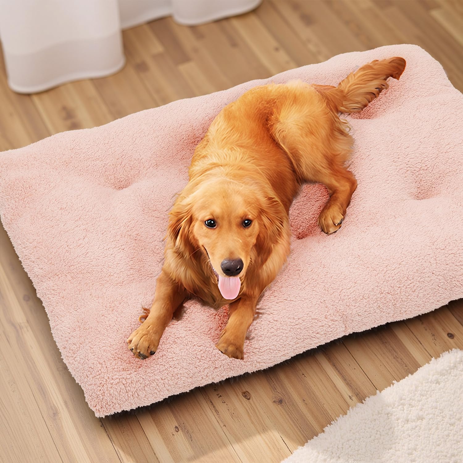 Athena Collection Dog Bed Large Size Dog, 39 Inches Washable Dog Crate Bed for Large Dogs Cats Pets, Faux Fir Calming Crate Pad Warming Cozy Soft, Pink