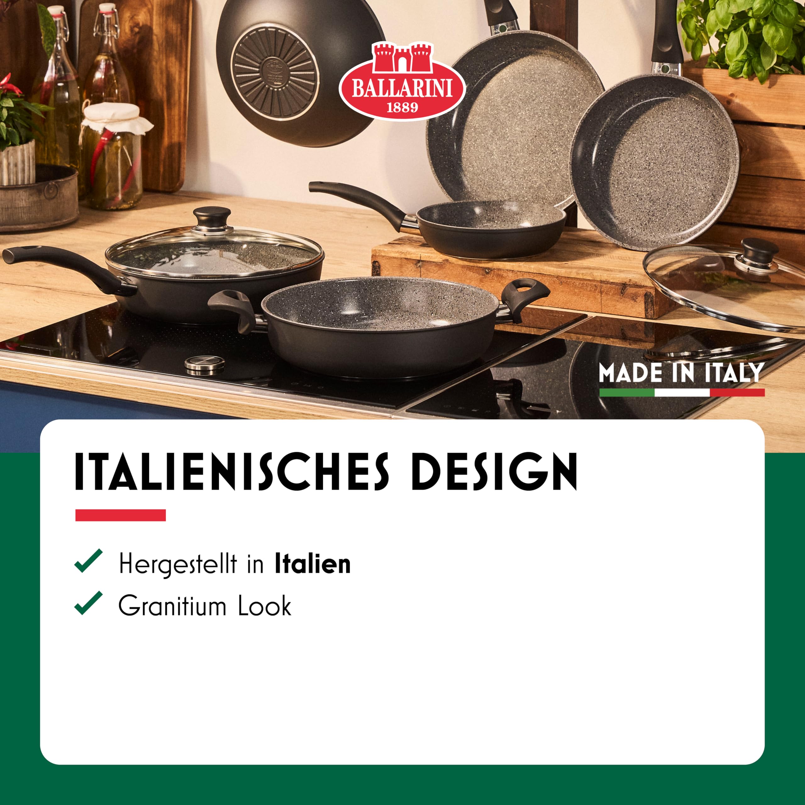 BALLARINI Bari Bratpfanne, 28 cm, Aluminium, Keramikbeschichtung, Kratzfeste Beschichtung, Keramikpfanne für alle Herdarten, Induktionsgeeignet [Made in Italy], Schwarz / Grau
