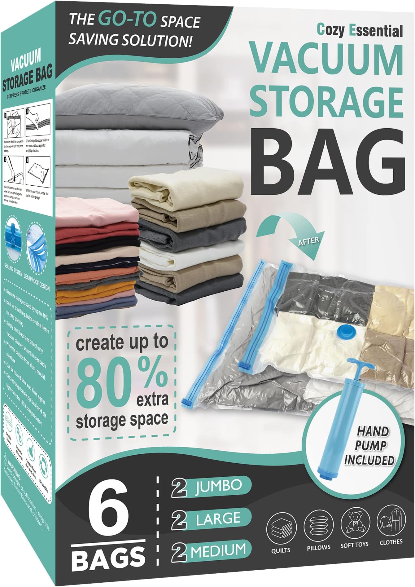 6 Pack Vacuum Storage Bags Compression Storage Bags for