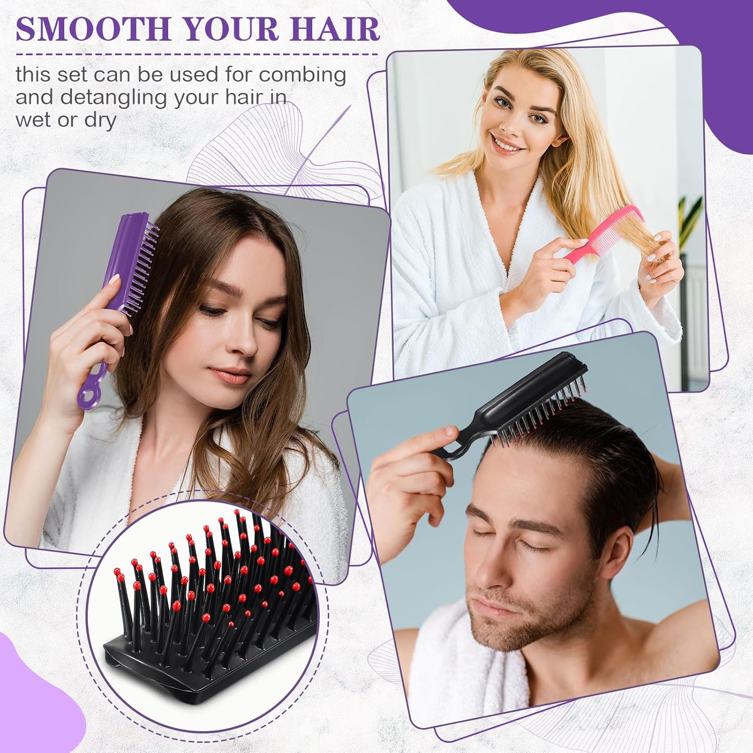 SiliFine 96 Pcs Bulk Hair Brush Combs for Homeless Individually Wrapped Hair Brush and Comb Set for Women Hotel Nursing Charity Travel(Multicolor)