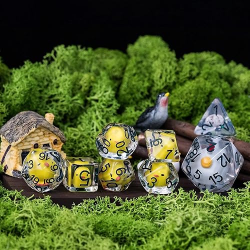 Miniatura 2 de Cusdie Juego de dados poliédricos rellenos de animales, para juegos de rol Dungeons and Dragons D&D, MTG Pathfinder (8 piezas de pollo amarillo)