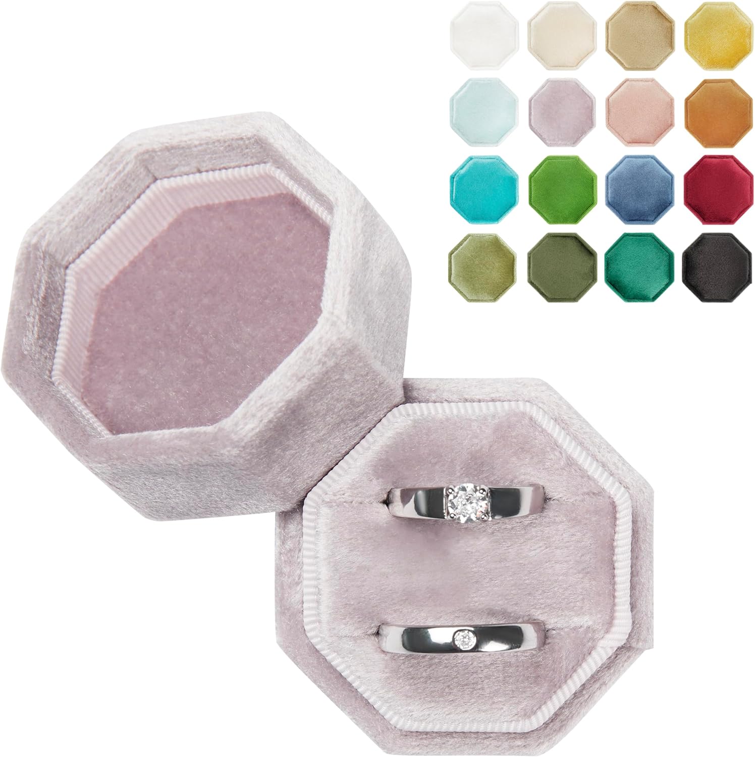Octagonal Velvet Ring Box, 3 Slots (Champagne)