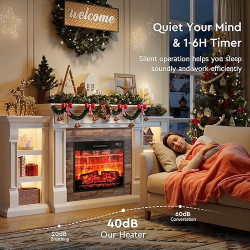 Miniatura 4 de LGHM Chimenea eléctrica de 72 pulgadas con chimenea, soporte de TV para televisores de hasta 80 pulgadas, moderno centro de entretenimiento con